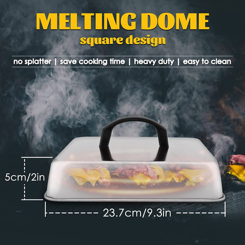 HaSteeL Square Cheese Melting Dome, Stainless Steel 9…“ x 9…“ x 2 Inch Steaming Basting Cover, Heavy Duty Griddle Grill Accessories for Flat Top Teppanyaki Cast Iron BBQ Outdoor Kitchen Cooking, 2 Packs